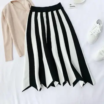 autumn new knitted women skirts 2019 fashion design striped A-line high waist wave patern knee-length office lady elegant skirts 
autumn new knitted women skirts 2019 fashion design striped A-line high waist wave patern knee-length office lady elegant skirts