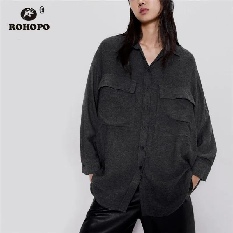 ROHOPO Turn Down Collar Lantern Long Sleeve Dark Gray Cotton Blouse Flaps Welt Pocket Flared Hem Vintage Baggy Tops Shirt #9493
ROHOPO Turn Down Collar Lantern Long Sleeve Dark Gray Cotton Blouse Flaps Welt Pocket Flared Hem Vintage Baggy Tops Shirt #9493