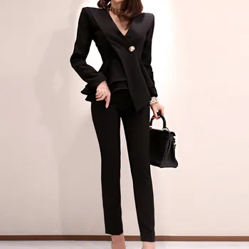 ELegant Office Lady Pant Suit Set Women 2 Piece Set V-neck Ruffled Slim Jacket Blazer + Pencil Pant Suits Female Tracksuit
ELegant Office Lady Pant Suit Set Women 2 Piece Set V-neck Ruffled Slim Jacket Blazer + Pencil Pant Suits Female Tracksuit