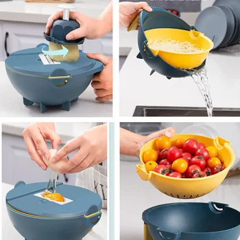 Vegetable Cutter with Drain Basket Large Capacity Magic Rotate Portable Slicer Chopper Grater Shredder 9 In 1 Kitchen Tool
Vegetable Cutter with Drain Basket Large Capacity Magic Rotate Portable Slicer Chopper Grater Shredder 9 In 1 Kitchen Tool