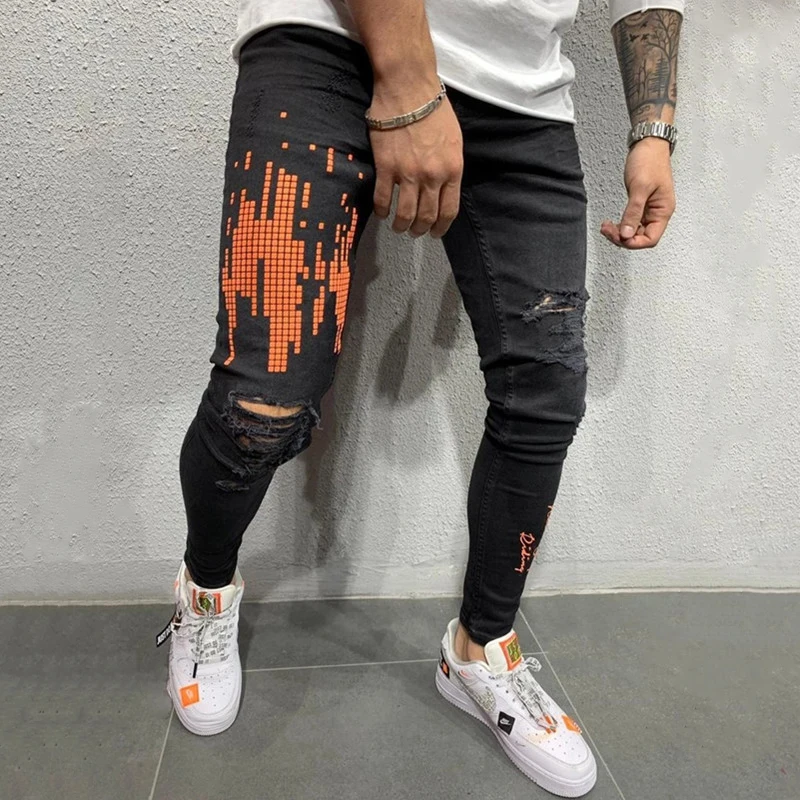 US size Men Streetwear Digitally printed Knee Ripped Skinny Jeans distressed Destroyed printed Hip-hop biker Joggers Denim pants
US size Men Streetwear Digitally printed Knee Ripped Skinny Jeans distressed Destroyed printed Hip-hop biker Joggers Denim pants