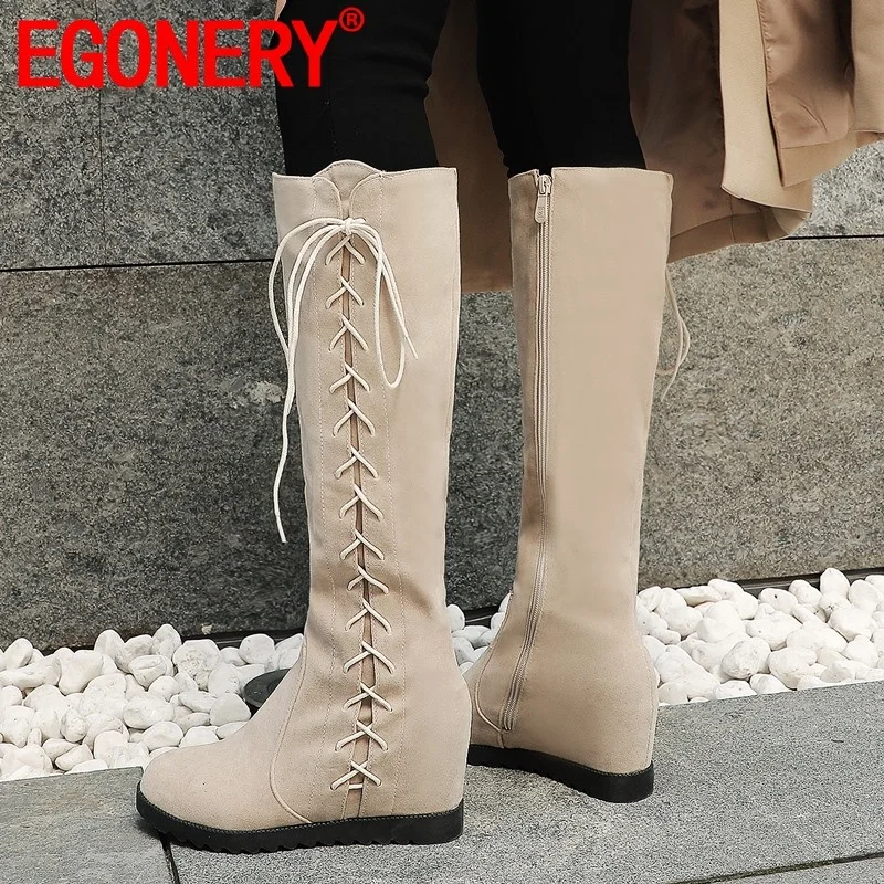 EGONERY winter new concise knee high boots outside super high heels zip cross-tied plus size round toe women shoes drop shipping 
EGONERY winter new concise knee high boots outside super high heels zip cross-tied plus size round toe women shoes drop shipping