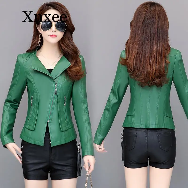 green black 3XL 4XL Short PU Leather Jacket Women Black Orange Biker Coat Big Size Motorcycle Green Outerwear
green black 3XL 4XL Short PU Leather Jacket Women Black Orange Biker Coat Big Size Motorcycle Green Outerwear