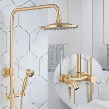 Brushed Gold Bathroom Shower Faucet Rain Shower Faucet Bathtub Mixer Tap With Hand Shower Bath Shower Water Mixer shower taps
Brushed Gold Bathroom Shower Faucet Rain Shower Faucet Bathtub Mixer Tap With Hand Shower Bath Shower Water Mixer shower taps