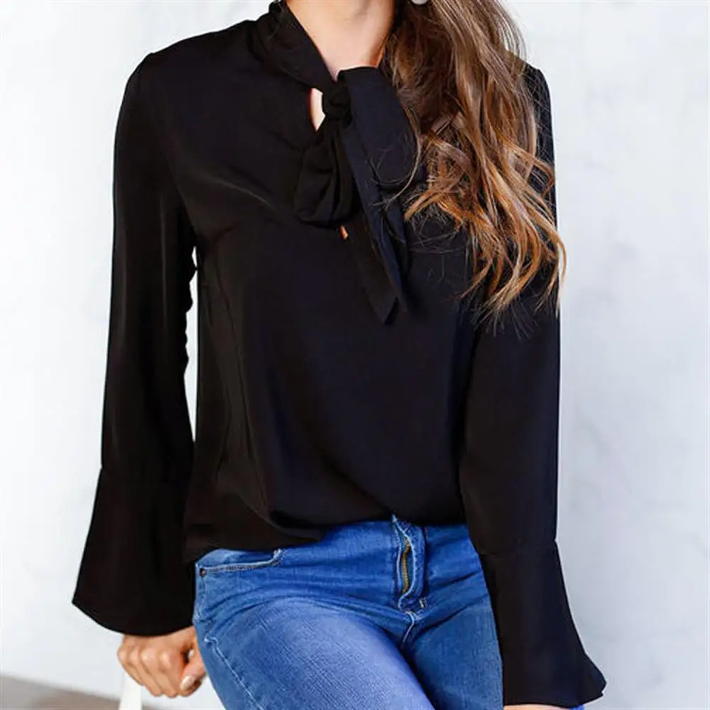 2019 Fall Women's Elegant Solid Color Long Flare Sleeve Bow Tie Neck Chiffon Blouses Blusas Baggy Chic Basic Shirts Plus Size
2019 Fall Women's Elegant Solid Color Long Flare Sleeve Bow Tie Neck Chiffon Blouses Blusas Baggy Chic Basic Shirts Plus Size