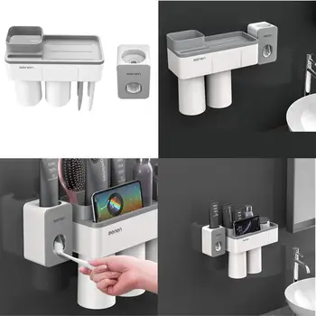 Plastic Toothbrush Holder Set Automatic Toothpaste Dispenser with Cups Wall Mounted Storage Rack Bathroom Accessories
Plastic Toothbrush Holder Set Automatic Toothpaste Dispenser with Cups Wall Mounted Storage Rack Bathroom Accessories
