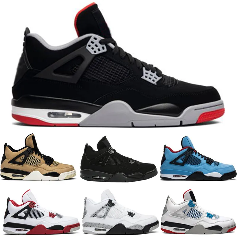 

High Quality 4 What The 4S Bred Mens Basketball Shoes Loyal Blue White Cement Pure Money Black Cat Royalty Game Sports Sneaker