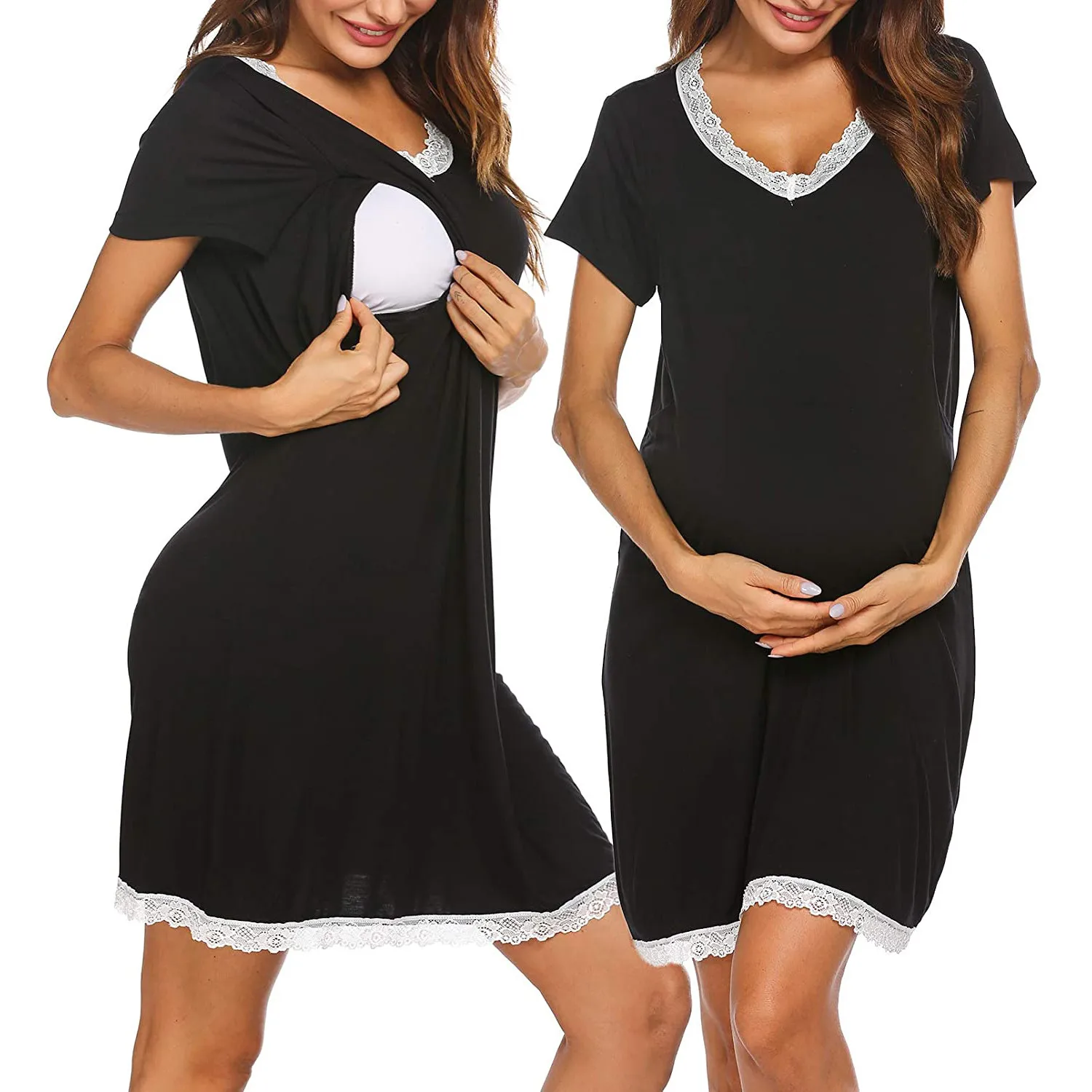 

Women Maternity Breastfeeding Dress Summer Short Sleeve Hight Waist Dress For Daily Wearing Pregnancy Clothes Pregnant Dress