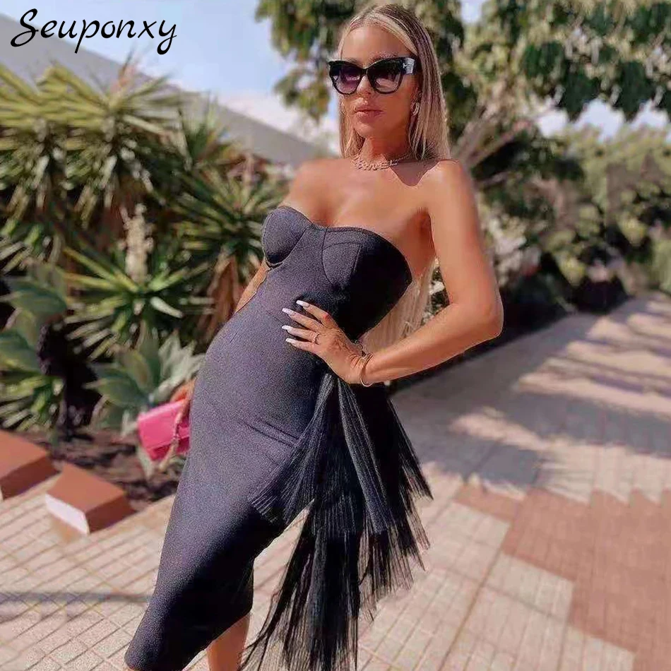 High Quality 2022 Summer New Bodycon Bandage Dress Women's Sexy Mesh Strapless Backless Celebrity Party Club Elegant Dress
High Quality 2022 Summer New Bodycon Bandage Dress Women's Sexy Mesh Strapless Backless Celebrity Party Club Elegant Dress