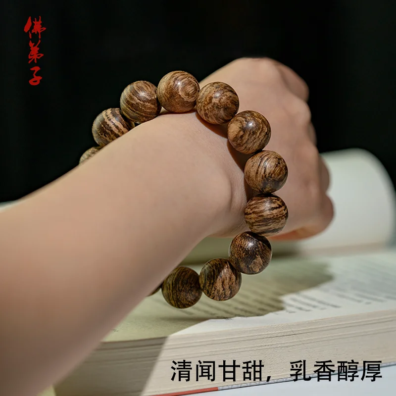 

Natural old material Brunei incense hand string soft silk incense wood Buddha beads women's bracelet tiger striped wood hand