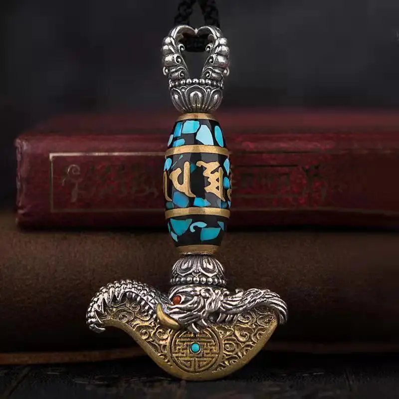Tomahawk knife Turquoise six word truth Silver Pendant Necklace Pearl rotation Tibetan Pendant
Tomahawk knife Turquoise six word truth Silver Pendant Necklace Pearl rotation Tibetan Pendant
