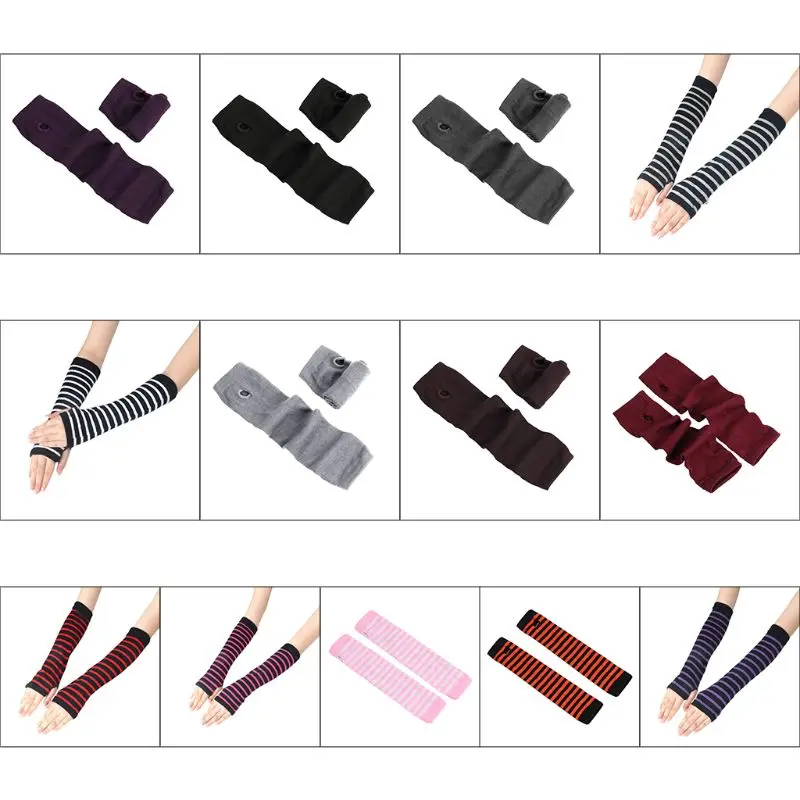 Women Girls Knitted Fingerless Long Gloves Stripes Printed Over Elbow Length Winter Stretchy Arm Warmer Sleeves with Thumb Hole
Women Girls Knitted Fingerless Long Gloves Stripes Printed Over Elbow Length Winter Stretchy Arm Warmer Sleeves with Thumb Hole
