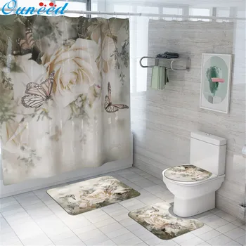 Ouneed 4PCS Sunflower rose butterfly Print Bathroom Shower Curtain sets rural toilet floor mat shower curtain Non Slip Cover Mat 
Ouneed 4PCS Sunflower rose butterfly Print Bathroom Shower Curtain sets rural toilet floor mat shower curtain Non Slip Cover Mat
