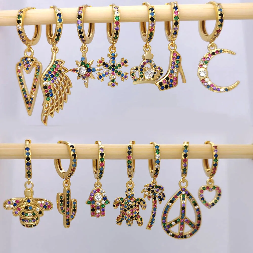 Small Hoop Earrings Women Heart Bee Moon Cactus Leaf Geometric Tree Star Horse Wing CZ Rainbow Jewelry Gold Color Hoops 1 piece
Small Hoop Earrings Women Heart Bee Moon Cactus Leaf Geometric Tree Star Horse Wing CZ Rainbow Jewelry Gold Color Hoops 1 piece