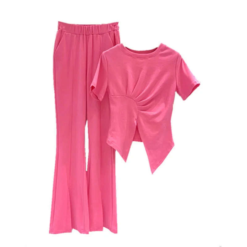 Summer Women Fashion 2-piece Outfit Set 2023 Irregular Short-sleeved Cotton Tshirt And Flare Pants Suit Women
Summer Women Fashion 2-piece Outfit Set 2023 Irregular Short-sleeved Cotton Tshirt And Flare Pants Suit Women