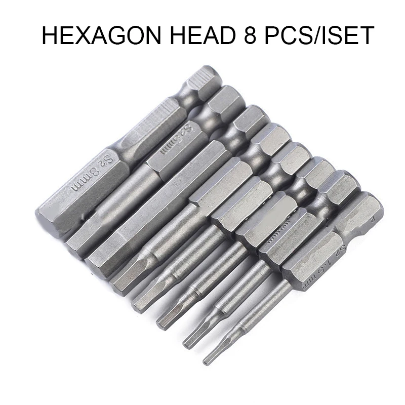 

8PCS/set Magnetic Hexagon Screwdriver Bit S2 Steel 1/4 Inch Hex Shank Screw Drivers Set 50mm Length H1.5-H8^