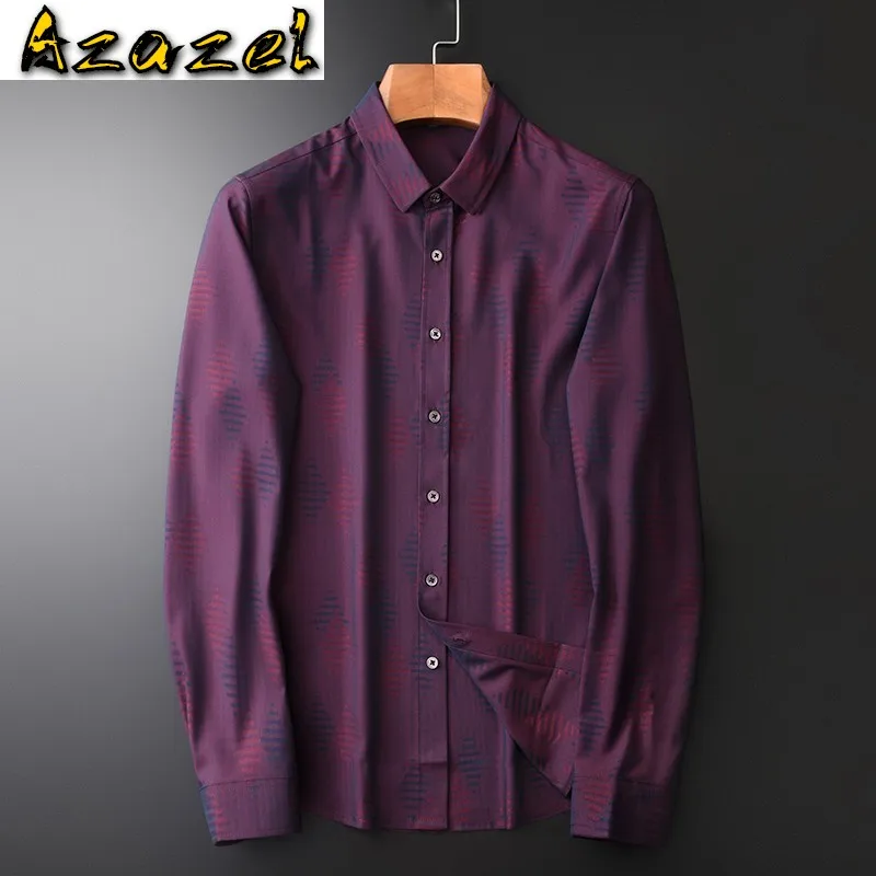 

Azazel Red Male Shirts High Quality Long Sleeve Yarn Dyed Jacquard Casual Mens Dress Shirts Slim Fit Man Shirts Plus Size 4xl