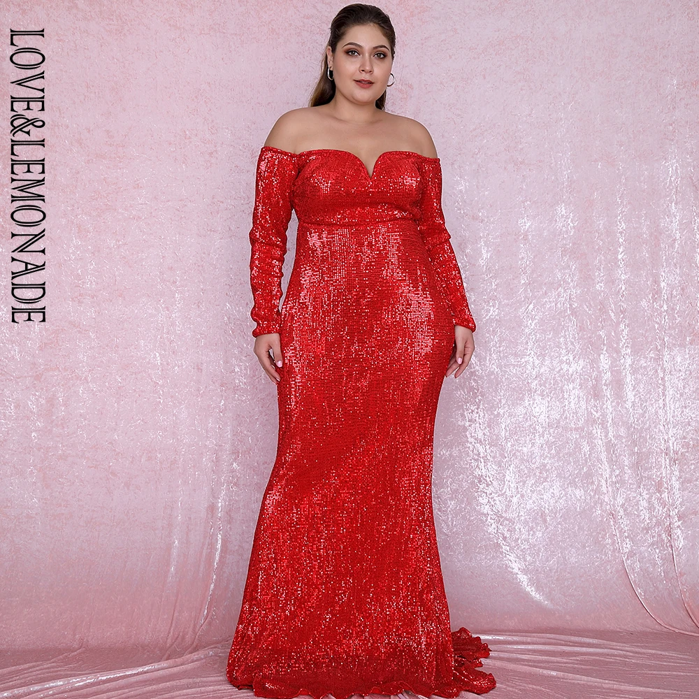 LOVE&LEMONADE Plus Size Sexy Red Deep V-Neck Off-The-Shoulder Bodycon Elastic Sequins Maxi Dress LM80273PLUS Autumn/Winter
LOVE&LEMONADE Plus Size Sexy Red Deep V-Neck Off-The-Shoulder Bodycon Elastic Sequins Maxi Dress LM80273PLUS Autumn/Winter