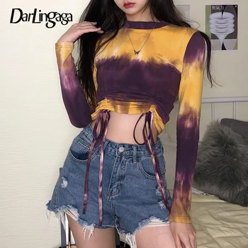 Darlingaga Streetwear Tie Dye Bodycon Long Sleeve Female T-shirt Drawstring Slim Cropped Tops Harajuku Autumn Tshirt Tee Shirts 
Darlingaga Streetwear Tie Dye Bodycon Long Sleeve Female T-shirt Drawstring Slim Cropped Tops Harajuku Autumn Tshirt Tee Shirts