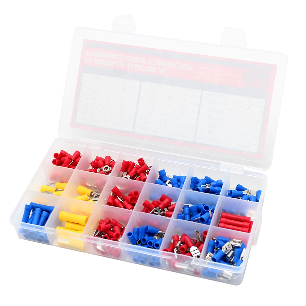 295Pcs/box 18 Types Insulated Terminals Cable Wire Connector Insulating Connector Spade Ring Fork Assortment Kit With Box
295Pcs/box 18 Types Insulated Terminals Cable Wire Connector Insulating Connector Spade Ring Fork Assortment Kit With Box