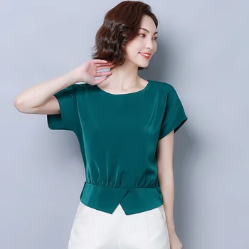 Women's round neck slim short sleeve chiffon T-shirt summer gray
Women's round neck slim short sleeve chiffon T-shirt summer gray