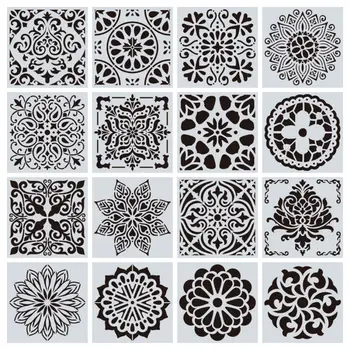 16pcs/set Reusable Stencil Cut Painting Template Floor Mandala Painting Stencils Wall Tile Fabric Furniture Stencils, 
16pcs/set Reusable Stencil Cut Painting Template Floor Mandala Painting Stencils Wall Tile Fabric Furniture Stencils,