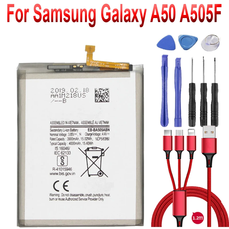 EB-BA505ABN для Samsung Galaxy A50 A505F EB-BA505ABU A30s A30 Battery 4000mAh + USB кабель toolki | Мобильные телефоны и