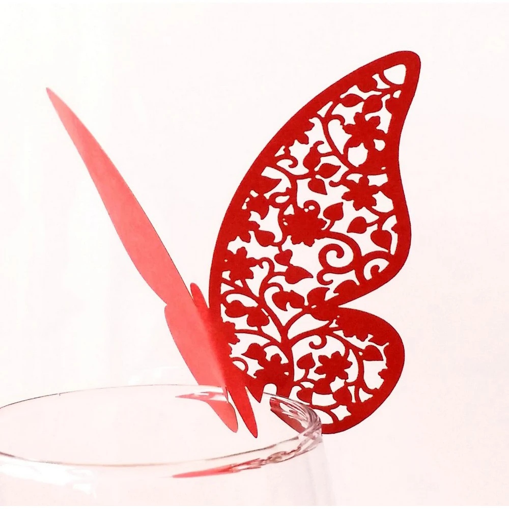 10PCS Butterfly Hollow Cup Card Wedding Laser Seat Insert Wall Sticker Decorative Name Date Custom Party Table | Дом и сад