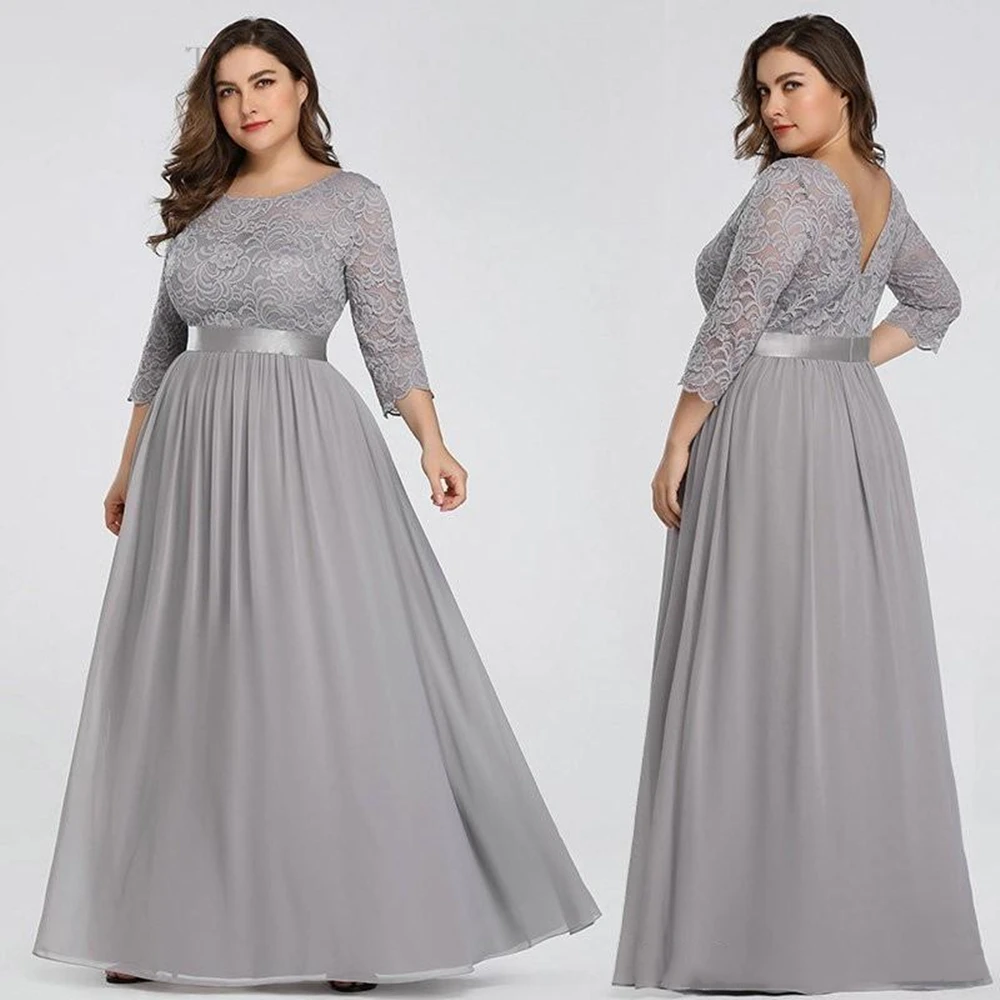 

Lace Chiffon A-line Modest Mother of the Bride Dresses Jewel Neck A-line Floor Length Mother's Plus size Formal Party Dress