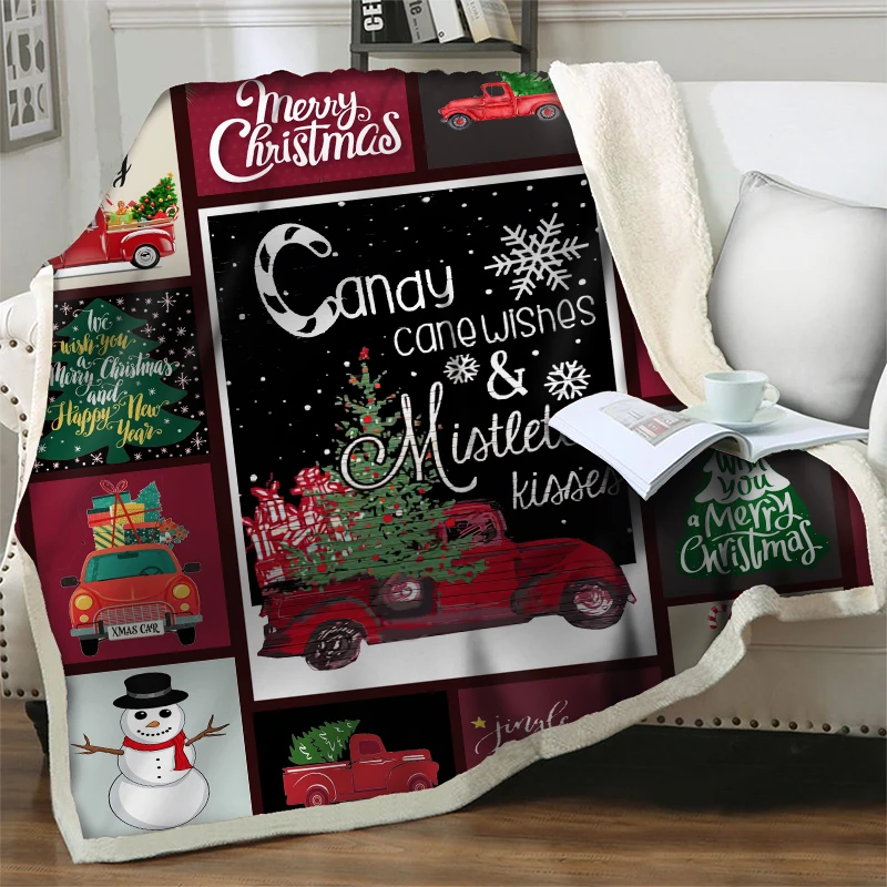 

Merry Christmas 3D Red Truck Plush Throws Blanket Warm Soft Flannel Fleece Nap Blankets for Beds Sofa Couch Quilts Home textiles