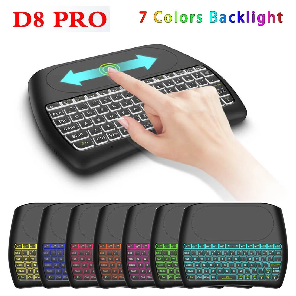 D8 Мини Беспроводная 2 4G клавиатура Air Mouse сенсорный экран с подсветкой для Andriod TV Box
