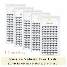 

AGUUD 5Trays/Lot Russian Volume Fans Lashes Thin Pointy 3D/4D/5D/6D/8D/10D/12D/14D Sharp Narrow Stem Premade Volume Fans Lashes