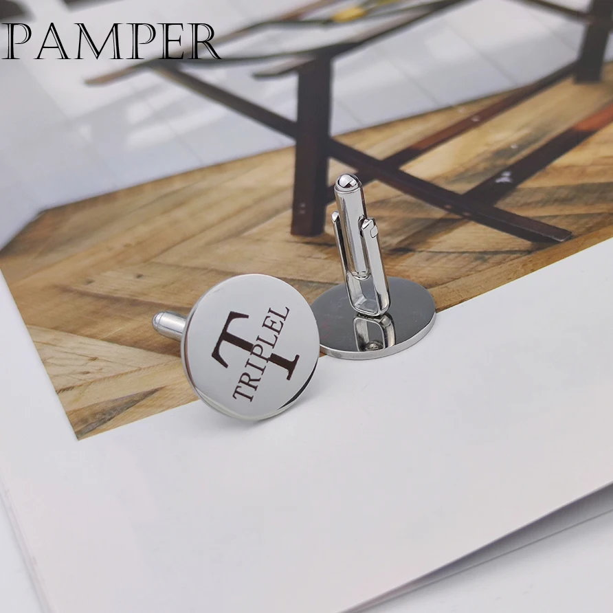 

PAMPER Classic Round Engraved Monogram Cufflinks Custom Letter Name Men Cufflinks Stainless Steel Personalized Wedding Sets Gift
