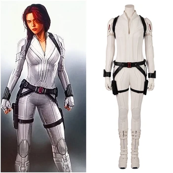 

Film Captain America 3 : Civil War Natasha Black Widow Cosplay Costume Adult Women White Jumpsuits Halloween Cosplay Boots