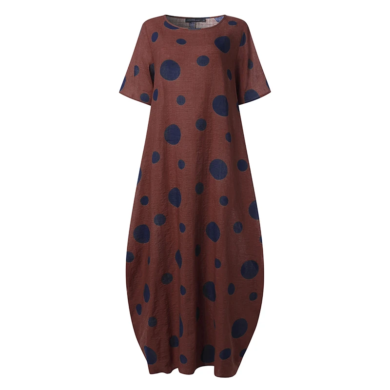 2021 Summer Bohemian Polka Dot Print Long Maxi Dress Women Vintage Short Sleeve Baggy Vestido Robe Party Beach Sundress Kaftan 2021 Summer Bohemian Polka Dot Print Long Maxi Dress Women Vintage Short Sleeve Baggy Vestido Robe Party Beach Sundress Kaftan