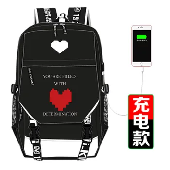 

Undertale Flowey Sans Skeleton Printing Backpack Unisex Travel Backpack USB Interface Laptop Mochila Canvas School Bags