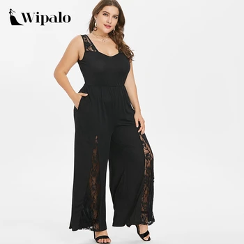 Wipalo Women Plus Size 5XL Lace Panel Wide Leg Jumpsuit Casual Solid Plunging Neck Sleeveless Floor Length Jumpsuit Big Size Set
Wipalo Women Plus Size 5XL Lace Panel Wide Leg Jumpsuit Casual Solid Plunging Neck Sleeveless Floor Length Jumpsuit Big Size Set