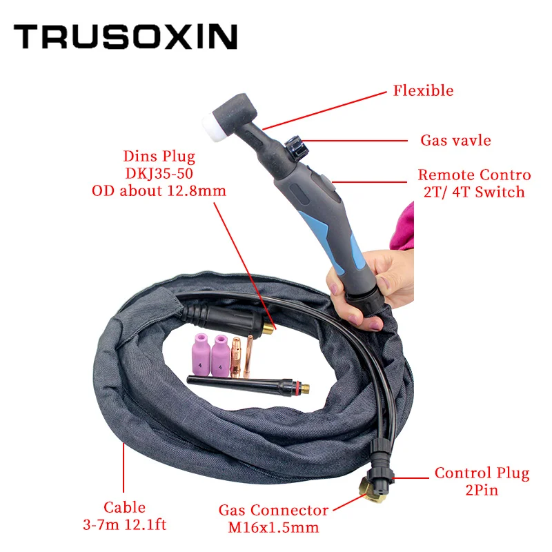WP17-FV TIG Torch Tungsten Arc WP17 Argon 3.7m 12.1ft Air Cooled WP-17 Flexible Head Gas Valve TIG Welding Torch Set accessories
WP17-FV TIG Torch Tungsten Arc WP17 Argon 3.7m 12.1ft Air Cooled WP-17 Flexible Head Gas Valve TIG Welding Torch Set accessories