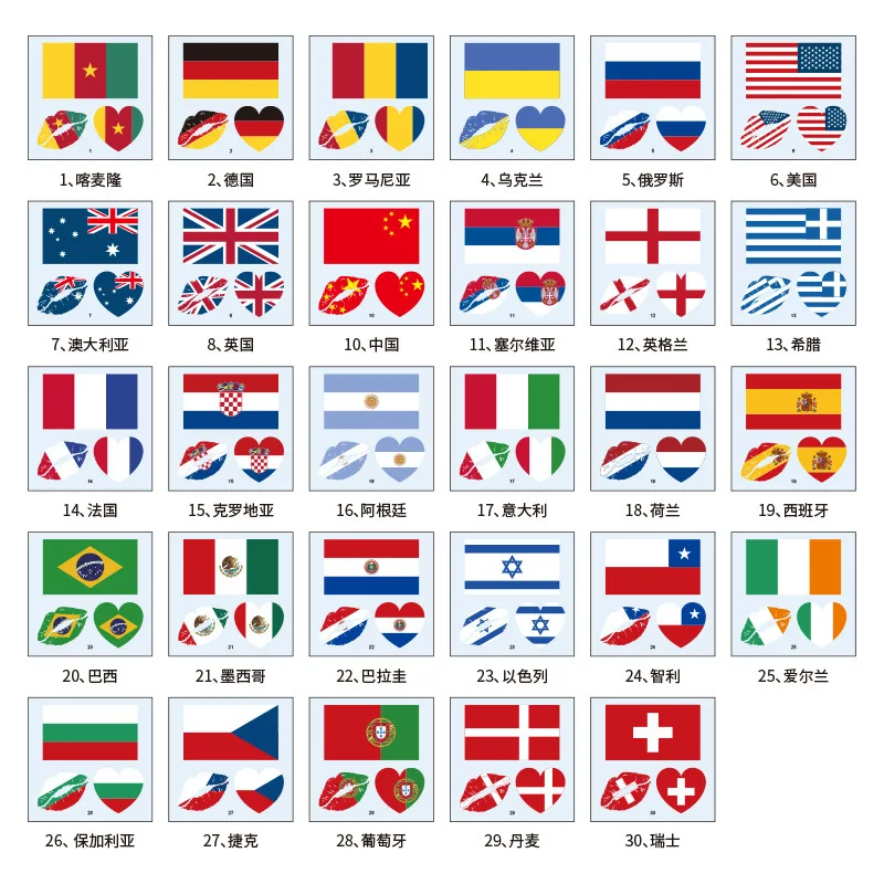 

5PCS National Flag Temporary Tattoo Face Arm Art Men Women Fake Tatoo World Brazil Russia America Football Game Tattoos