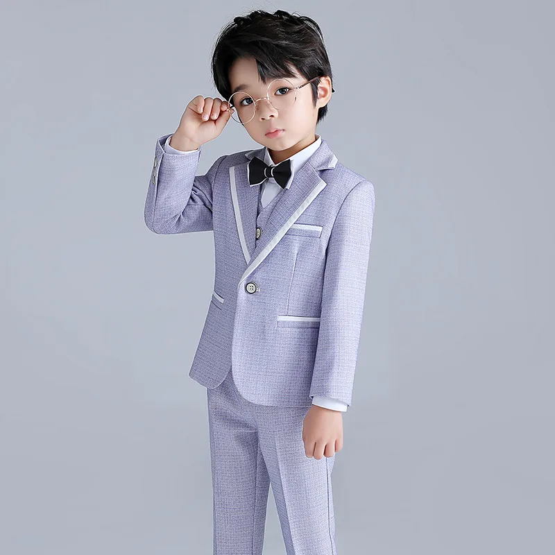 

2021 Boys Formal Wedding Suit Gentleman Kids Jacket+Vest+Pants+Bowtie 4Pcs Clothing Set Children's Day Performance Dress Costume