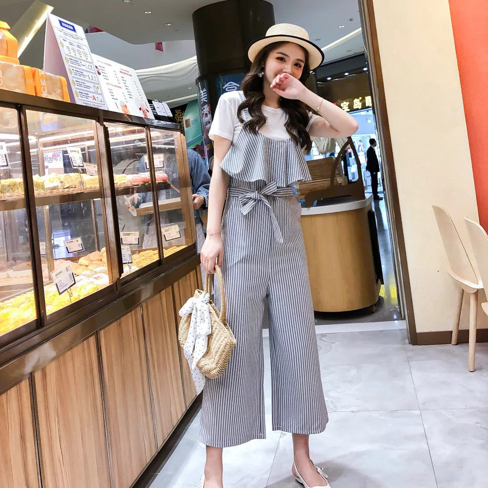 2019 Summer New Style T-shirt Joint Waist Hugging Lace-up Bow Stripes Capri Camisole Loose Pants Two-Piece Set
2019 Summer New Style T-shirt Joint Waist Hugging Lace-up Bow Stripes Capri Camisole Loose Pants Two-Piece Set
