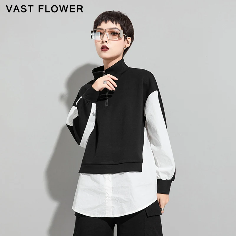 Patchwork Fake Two Piece T-Shirt Women New Loose Casual Stand Collar Long Sleeve T Shirt Tops Clothes Fashion Spring Autumn 2021
Patchwork Fake Two Piece T-Shirt Women New Loose Casual Stand Collar Long Sleeve T Shirt Tops Clothes Fashion Spring Autumn 2021