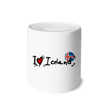 

I Love Iceland Word Flag Love Heart Illustration Money Box Saving Banks Ceramic Coin Case Kids Adults