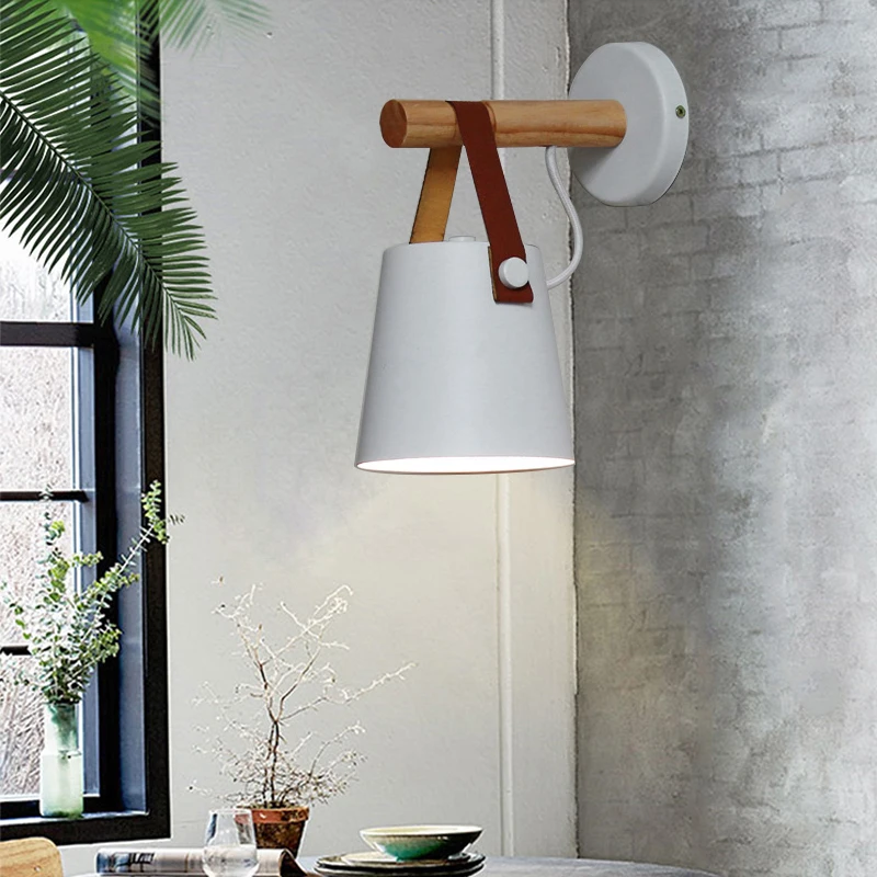 Фото Деревянный простой креативный настенный светильник скандинавский светодиодный