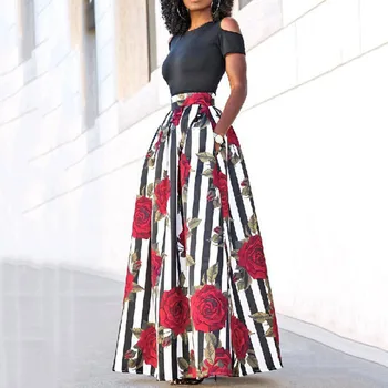 Plus Size Striped Floral Print Summer Women Skirt Set Female Two Pieces Set Outfits Short Sleeve Top And High Waist Long Skirts
Plus Size Striped Floral Print Summer Women Skirt Set Female Two Pieces Set Outfits Short Sleeve Top And High Waist Long Skirts