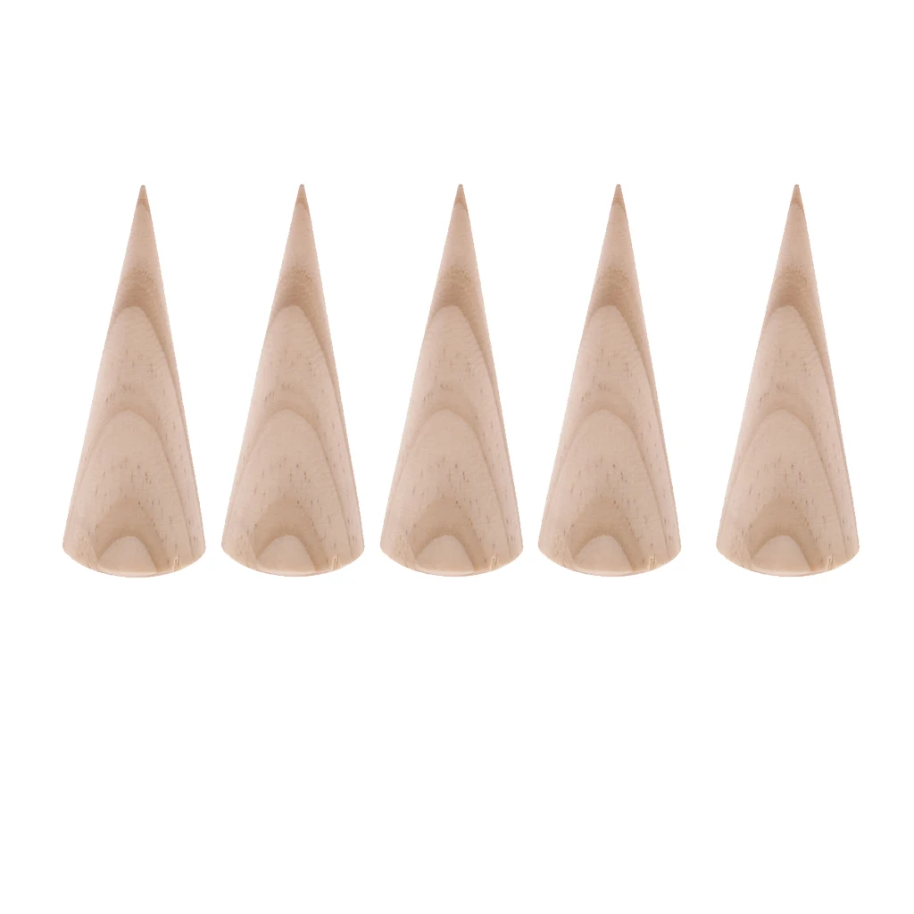 5 Pieces 8cm Unfinished Wooden Ring Display Stand Cone Shape Display DIY Crafts 5 Pieces 8cm Unfinished Wooden Ring Display Stand Cone Shape Display DIY Crafts