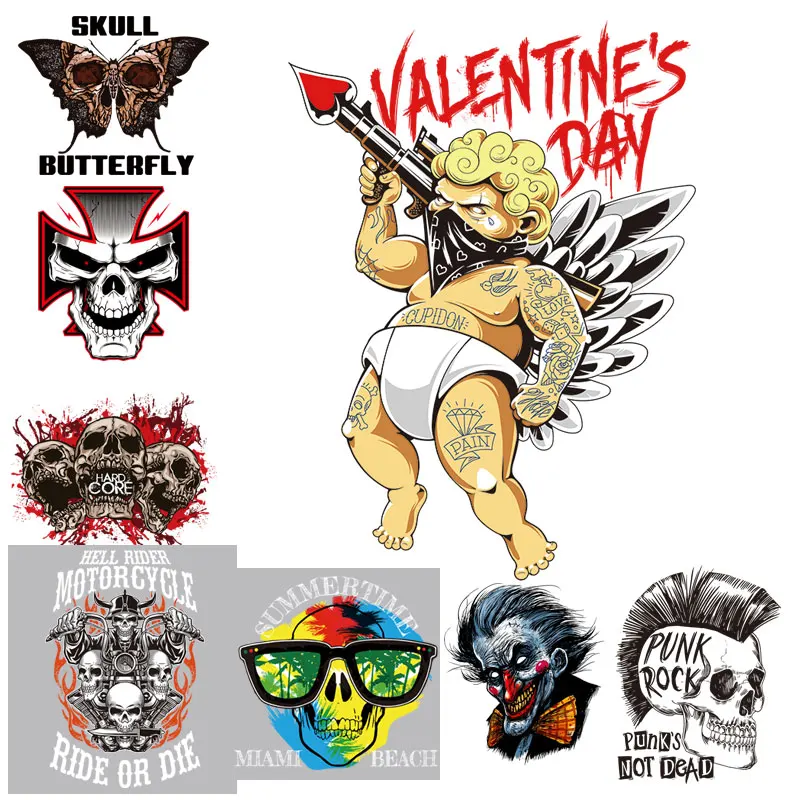 Fashion Punk Skull Iron Patch for Clothing Valentine's Day Stickers on A T-shirt Vinyl Thermo Transfer for Clothes Diy Appliques
Fashion Punk Skull Iron Patch for Clothing Valentine's Day Stickers on A T-shirt Vinyl Thermo Transfer for Clothes Diy Appliques