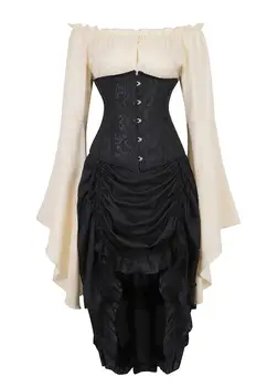 Grebrafan Vintage Retro Jacquard Corset Underbust with Pirate Skirt and Blouse 3 Piece Carnival Party Costume Steampunk 
Grebrafan Vintage Retro Jacquard Corset Underbust with Pirate Skirt and Blouse 3 Piece Carnival Party Costume Steampunk