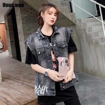 Unua amo 2020 Women's Denim Vest Black Spring Loose Fit Letter Print Single-breasted Waistcoat Sleeveless Jeans Jackets Female
Unua amo 2020 Women's Denim Vest Black Spring Loose Fit Letter Print Single-breasted Waistcoat Sleeveless Jeans Jackets Female
