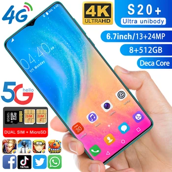 2020 New network 6.7 inch Galay S20 12GB RAM 512GB ROM Octa Core Snapdragon 855 smart phone S20+ Mobile phone